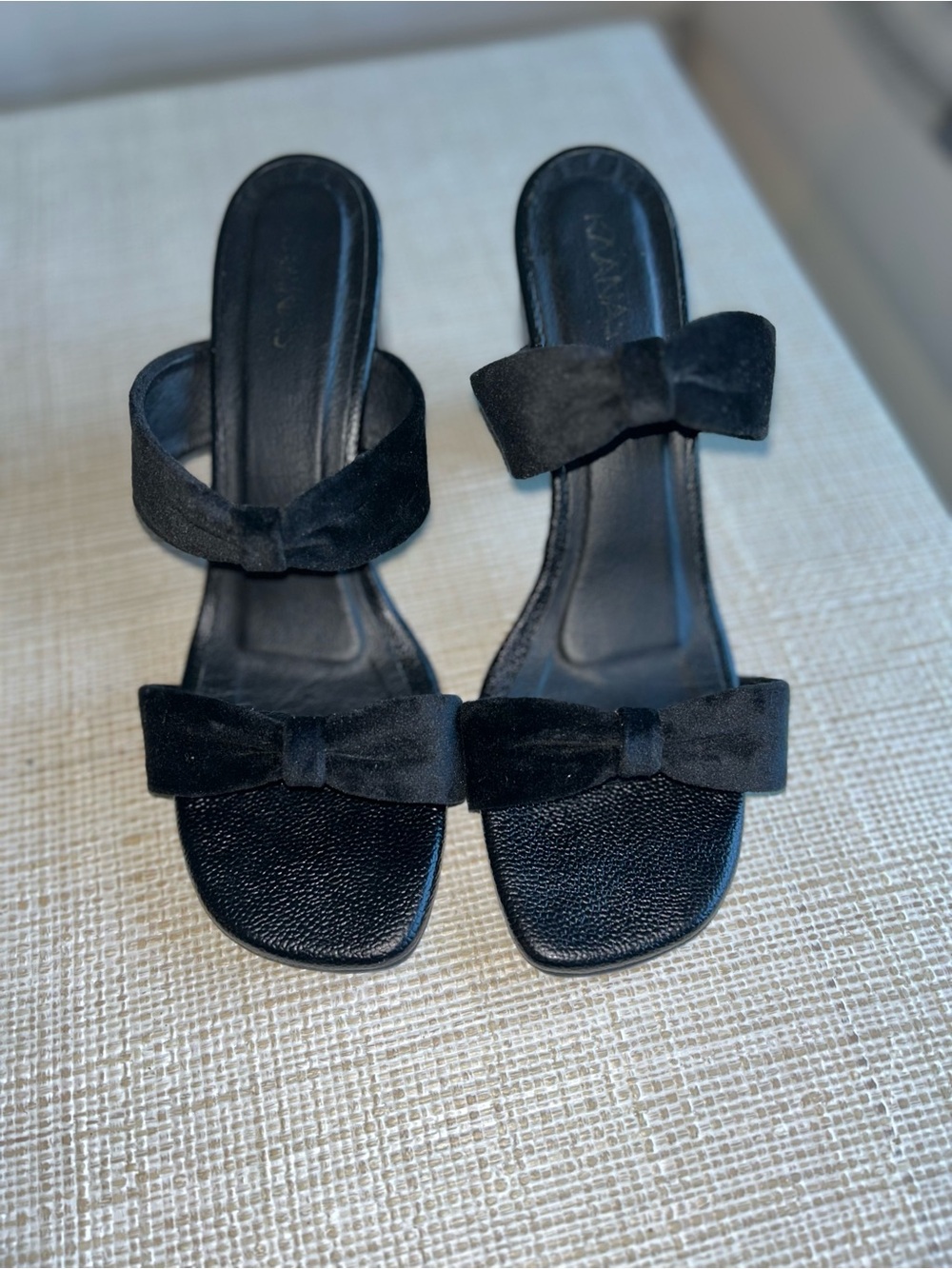 Kaanas Black Double Strap Slide Heeled Sandals